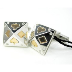 18k Solid Rose & White Gold Suit Of Cards Cufflinks 0.16ct
