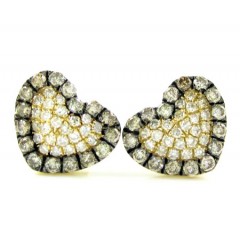 Ladies 14k Yellow Gold Champagne Diamond Heart Earrings 0.46ct
