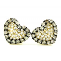 Ladies 14k Yellow Gold Champagne Diamond Heart Earrings 0.46ct