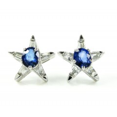 Ladies 18k White Gold Blue Sapphire Diamond Star Earrings 1.07ct