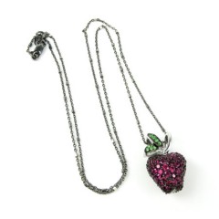 Ladies 18k Solid Black & White Gold Ruby & Sapphire Apple Pendant With Chain 1.25ct