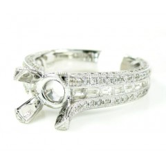 Ladies 18k White Gold Round & Baguette Diamond Semi Mount Ring 1.28ct