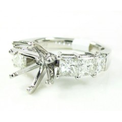 Ladies 18k White Gold Princess Cut Diamond Semi Mount Ring 1.60ct