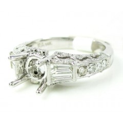 Ladies 14k White Gold Round & Baguette Diamond Semi Mount Ring 0.62ct