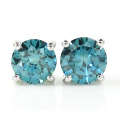 14k Large Gold Blue Round Diamond Studs 1.00ct