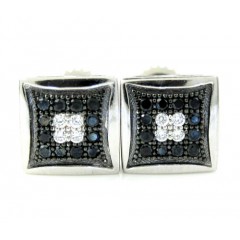 .925 White Sterling Silver Black & White Cz Earrings 0.32ct