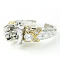 14k Two Tone Gold Diamond Flower Semi Mount Ring Set 0.78ct