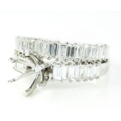 18k White Gold Baguette Diamond Semi Mount Ring Set 1.18ct