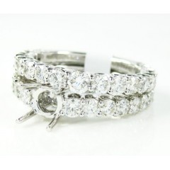 18k White Gold Round Diamond Semi Mount Ring Set 2.21ct