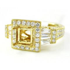 18k Yellow Gold Baguette & Round Diamond Semi Mount Ring 1.60ct