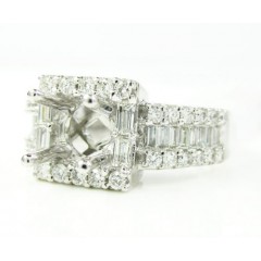 14k White Gold Round & Baguette Diamond Semi Mount Ring 0.93ct