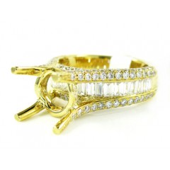 18k Yellow Gold Round & Baguette Diamond Semi Mount Ring 1.66ct