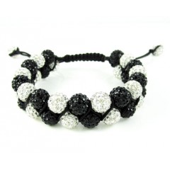 Black & White Rhinestone Macramé Bead Black Rope Bracelet 18.00ct