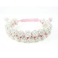 White Rhinestone Macramé Bead Pink Rope Bracelet 18.00ct