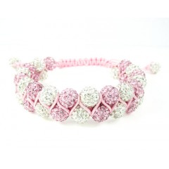 White & pink rhinestone macramé bead pink rope bracelet 18.00ct