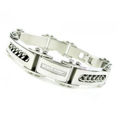 Mens white stainless steel spring loaded cz bracelet 0.18ct