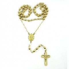14k Yellow Gold Diamond Cut Bead Jesus Cross Rosary 26 Inch 5mm