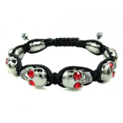 Red Rhinestone Copper MacramÃ© Skull Bead Rope Bracelet 8.00ct