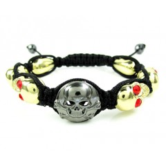 Red Rhinestone Copper Macramé Skull Bead Rope Bracelet 6.00ct