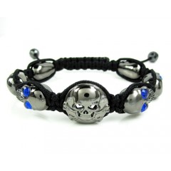 Blue Rhinestone Copper Macramé Skull Bead Rope Bracelet 6.00ct