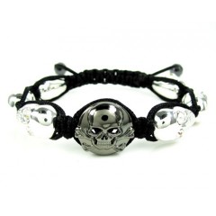 White Rhinestone Copper MacramÃ© Skull Bead Rope Bracelet 6.00ct