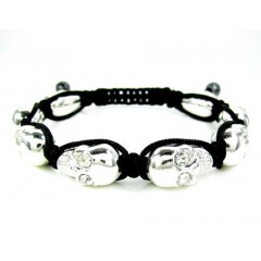 White rhinestone copper macramé skull bead rope bracelet 8.00ct