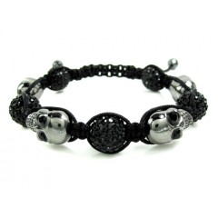 Black Rhinestone Copper MacramÃ© Skull Bead Rope Bracelet 14.00ct