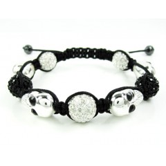 Black & white rhinestone copper macramé skull bead rope bracelet 14.00ct