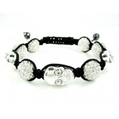 White Rhinestone Copper MacramÃ© Skull Bead Rope Bracelet 15.00ct