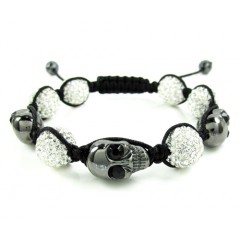 Black & White Rhinestone Copper MacramÃ© Skull Bead Rope Bracelet 15.00ct