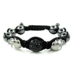 Black & White Rhinestone Copper Macramé Skull Bead Rope Bracelet 4.00ct