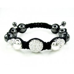White & Black Rhinestone Copper MacramÃ© Skull Bead Rope Bracelet 4.00ct