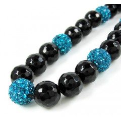 Turquoise Blue Rhinestone Macramé Black Onyx Faceted Bead Chain 17.00ct