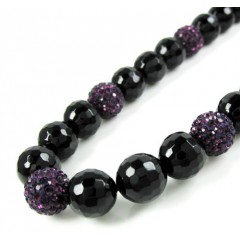 Purple Rhinestone Macramé Black Onyx Faceted Bead Chain 17.00ct
