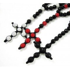Black Onyx Rhinestone Faceted Bead Rosary Chain 24.00ct