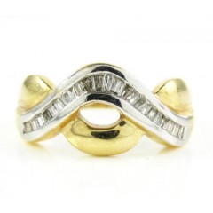 Ladies 14k Two Tone Gold Baguette Diamond Swirl Ring 0.50ct
