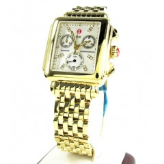 Ladies michele deco day diamond dial yellow stainless steel watch 0.05ct