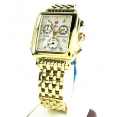 Ladies Michele Deco Day Diamond Dial Yellow Stainless Steel Watch 0.05ct