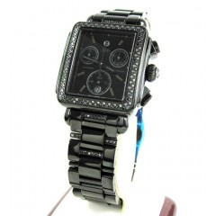 Ladies michele deco day black diamond dial black stainless steel watch 0.60ct