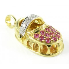 14k Yellow Gold Diamond & Pink Sapphire Baby Shoe Pendant 0.40ct