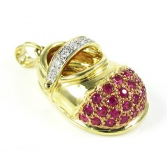 14k Yellow Gold Diamond & Purple Sapphire Baby Shoe Pendant 0.51ct
