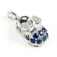 18k White Gold Diamond & Blue Sapphire Baby Shoe Pendant 0.51ct
