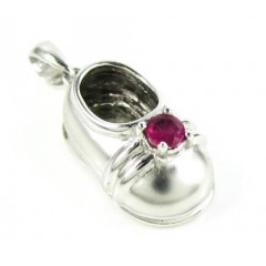 14k White Gold Purple Ruby Baby Shoe Pendant 0.20ct