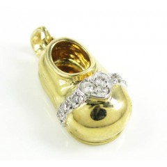 14k Yellow Gold Diamond Heart Baby Shoe Pendant 0.09ct