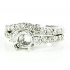 Ladies 14k white gold round diamond semi mount ring set 1.15ct