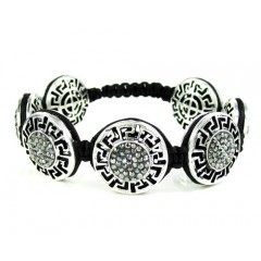 Mens White Stainless Steel Black Rhinestone Round Fendi Style Bracelet 3.50ct