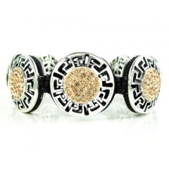 Mens White Stainless Steel Champagne Rhinestone Round Fendi Style Bracelet 3.50ct