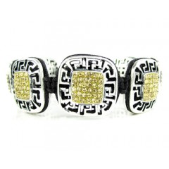 Mens White Stainless Steel Canary Rhinestone Box Fendi Style Bracelet 3.50ct
