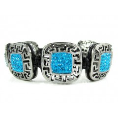 Mens Black Stainless Steel Aqua Blue Rhinestone Box Fendi Style Bracelet 3.50ct