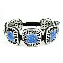 Mens White Stainless Steel Blue Rhinestone Box Fendi Style Bracelet 3.50ct